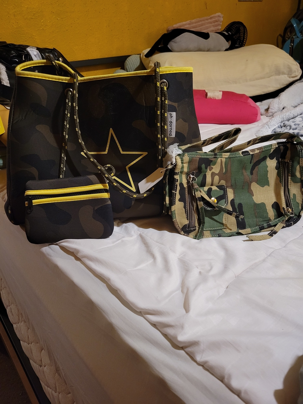 Star-Accent Camouflage Tote with Yellow Trim - Women's Bag